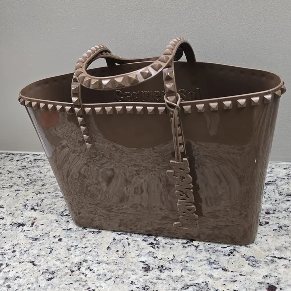 Carmen Sol Angelica Large Brown Tote Jelly Studded PVC Tote Bag. - Picture 13 of 16